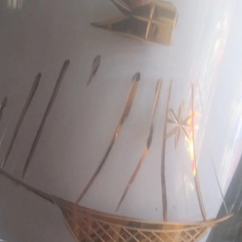 Vintage nautical theme ice bucket handle gold etched ship flaws Heavy bottom